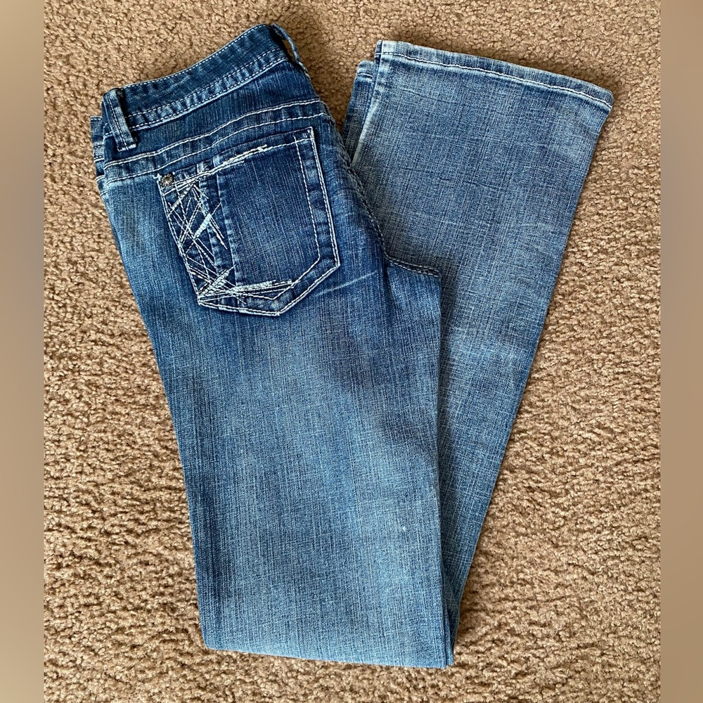Twentyone Black by rue21 button fly jeans, low waist, boot cut, Sz. 3/4 R.